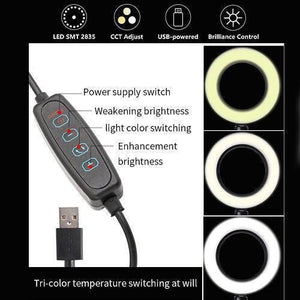 6 Inch 15cm Selfie LED Ring Light Without Stand For Tiktok Video Live Camera Makeup - the USB-powered cable with a four-button control panel and three different light color temperature settings.