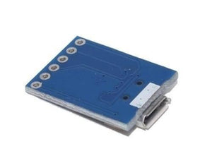 6 Pin CP2102 Micro USB To UART TTL Module Programmer - the blue circuit board from the back with a micro USB port and six pin headers.