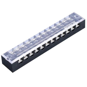 600V 15A 12P block connector terminal block - a black rectangular component with twelve screw terminals and a clear plastic protective cover.