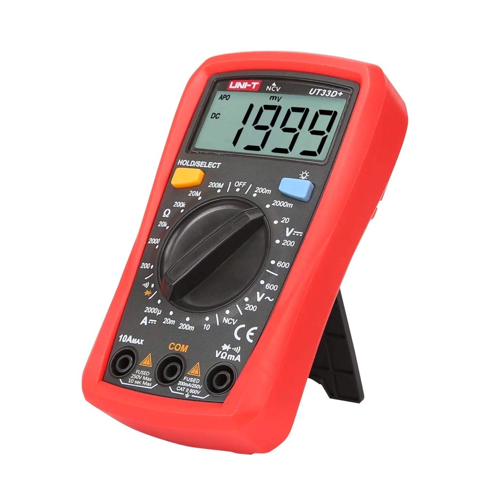 UNI-T UT33C+ palm multimeter with test leads and thermocouple