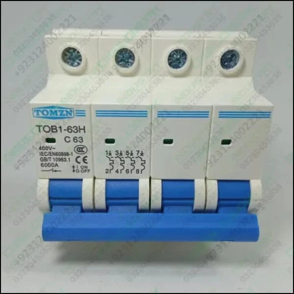63A TOMZN TOB1-63H4P AC MCB C TYPE 230/400V~ 50HZ/60HZ 63A MINI CIRCUIT BREAKER IN PAKISTAN
