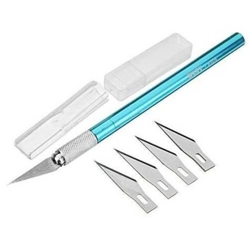 Wlxy Mobile Repairing Knife Set 6 Pcs Precision Art Hobby - a blue craft knife with a metal handle, four spare blades, and two clear plastic cases.