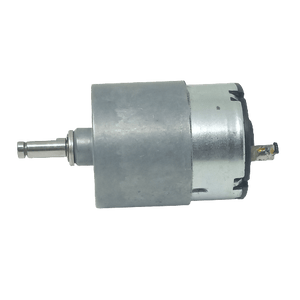 70 RPM DC 2V To 24V Center Shaft DC Gear Motor AX940097 - a silver cylindrical motor with a metal shaft extending from one end and a connector terminal.