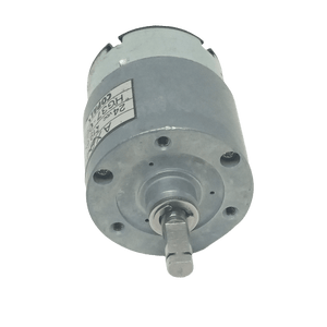 70 RPM DC 2V To 24V Center Shaft DC Gear Motor AX940097 - a silver cylindrical motor with a D-shaped output shaft and a label showing model text.