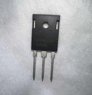75amps 1200volts HH75N120HA IGBT Solar Inverter IGBT-digilog.pk - a black three-pin electronic component with the text "HH75N120HA 2330A5" printed on its front surface.