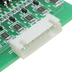 7s 24V 20A 18650 Lithium Lion Battery Charger Module Protection Board BMS PCB With Wire - a close-up of the green PCB with a white multi-pin connector and surface-mount components.