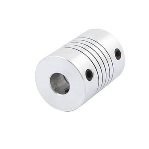 7x8mm Flexible Coupling Shaft - a silver cylindrical metal connector with spiral slits and two visible black set screws.
