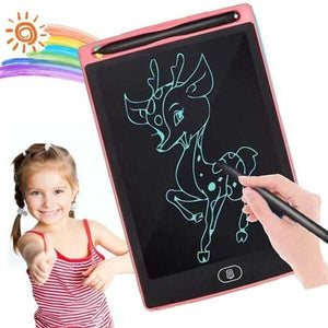8.5 Inch Electronic Digital Graphics LCD Sketching Writing Tablet Doodle Drawing Board Pad Erasable E-writer Learning Notepad Slate For Kids Adults - a deer drawing on the screen, a stylus, and a trash can delete button.