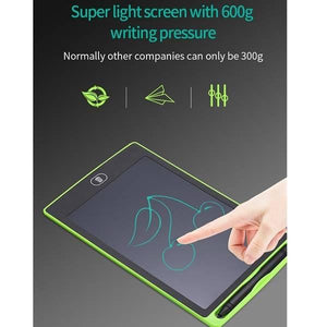 8.5 Inch Electronic Digital Graphics LCD Sketching Writing Tablet Doodle Drawing Board Pad Erasable E-writer Learning Notepad Slate For Kids Adults - a hand touching a cherry drawing on the screen with a stylus in the holder.