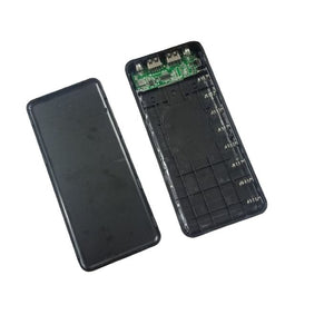 8 Cells Dual USB Power Bank Case With LCD Display - shown as an open black plastic enclosure with two USB ports and internal battery compartments.