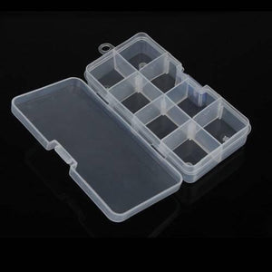8 Grid Electronic Component Organizer Storage Box Tool Case F-141 - a clear, rectangular plastic storage box with eight internal compartments and a lid.