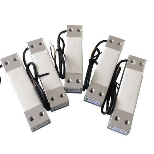 80kg Scale Load Cell Weight Sensor - five rectangular white and silver metal load cells with attached black wires arranged on a white background.