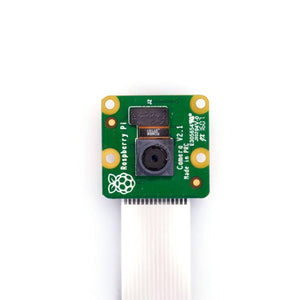 8MP Raspberry Pi Camera Module V2 - a green square circuit board with a central black lens and a white ribbon cable attached at the bottom.