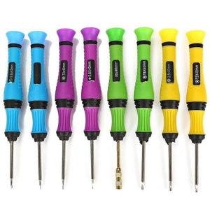 8pcs Multifunction Repairing Screwdriver Set Kit Maintain Disassemble Tools 8105 - eight colorful precision screwdrivers with various tip types and sizes arranged in a row.