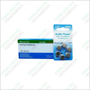A675 Audio Power-Hearing Aid Batteries Pack of 6 cells