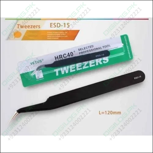 Black Vetus Tweezer Hrc40 Antistatic Stainless Steel Esd 15