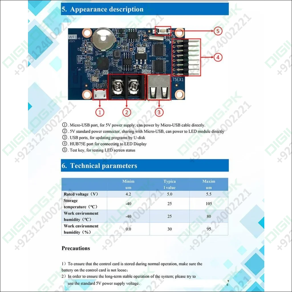 Hd Wf1 Hub75 Full Color Led Sign Control Card Text