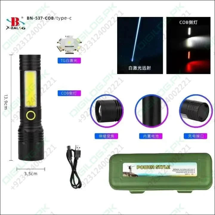 Handheld rechargeable Emergency Torch flashlight with zoom BN-537 universal flashlight dust protection Type-C charging
