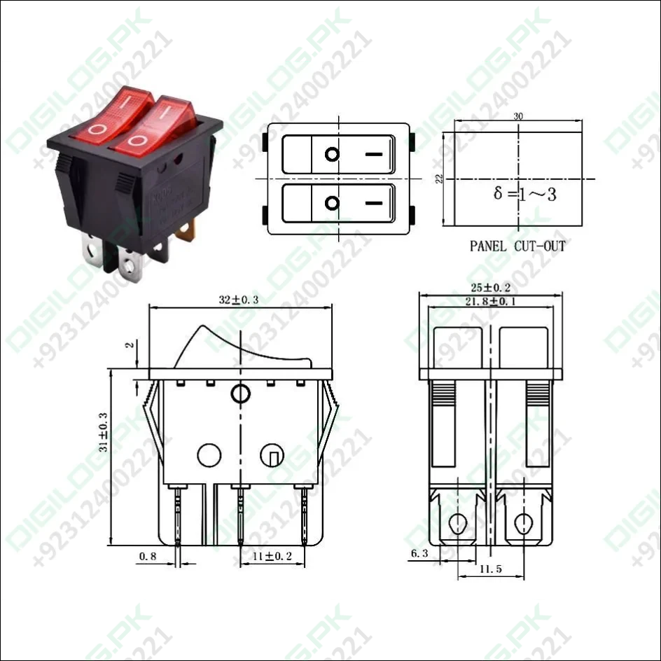Kcd6 Plastic Dual Push Button Rocker Switch 6 Pin 12v 220v