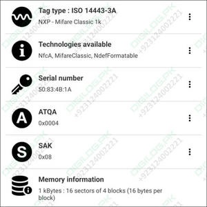 NFC Tag 13.56mhz RFID Card In Pakistan 1k Memory