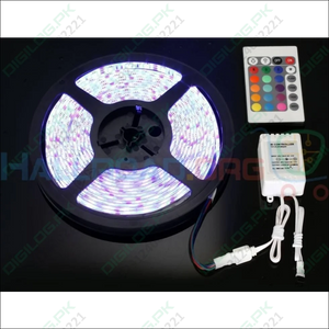 Rgb Led Strip With Remote And Power Supply White Background