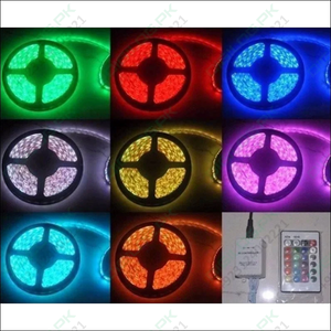 Rgb Led Strip With Remote And Power Supply White Background