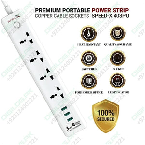 Speed X403pu Premium Portable Power Strip 4socket 3usb Port