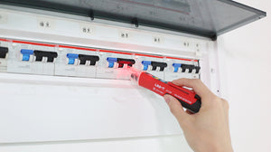 UNI-T UT12D voltage detector testing a socket