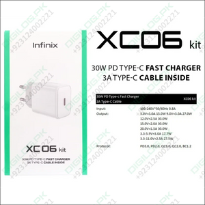 Infinix XC06 30W PD Type C Fast Charger + 3A Type C - Type C Cable