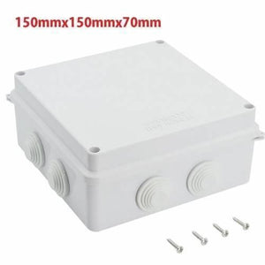 ABS Plastic Dust Proof Junction Box Universal Electrical Project Enclosure White 150MMX150MMX70MM - square enclosure with side cable entry points and four included mounting screws.