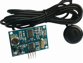 AJ-SR04M V3.0 Waterproof Ultrasonic Distance Sensor - a blue circuit board with a four-pin connector and a black sensor attached by a cable.