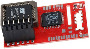 Aladdin Xt Plus 2 Xbox Mod Chip - a red circuit board featuring a black SST 49LF020 chip in a socket and a Lattice LC4032V chip.