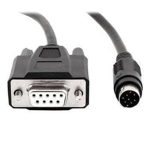 Alinkey DVPACAB2A30 PLC Cable Dvp Download Data Cable DIN 8 Pin To DB9 Cable - a black cable with a 9-pin DB9 male connector on one end and an 8-pin circular DIN connector on the other.