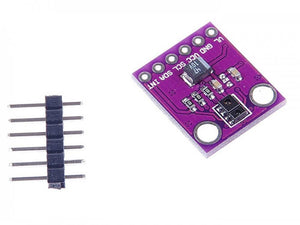 Apds-9930 RGB Infrared Gesture Sensor - a purple rectangular circuit board with a six-pin header strip next to it.