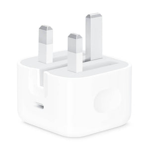 Apple Iphone Charger 25W USB-c Power Adapter - a white wall plug with a three-pin UK-style connector and a single USB-C port on the side.