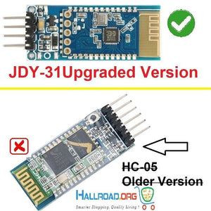 Arduino Bluetooth Module Upgraded Version Of Hc 05 Module HC05 - a comparison between a blue JDY-31 module and a black HC-05 module with pins.