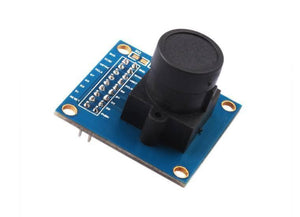 Arduino Camera OV7670 640x480 VGA CMOS Camera Image Sensor Module - a black lens mounted on a blue circuit board with visible pin headers.