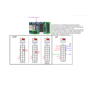 Arduino Disk Read-write Module USB Flash Disk For Arduino CH376S - a blue circuit board with a USB port and pin headers, accompanied by a technical diagram of pin settings.