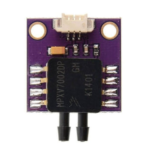 Arduino Pressure Sensor Module MPXV7002DP - a purple circuit board with a white connector, two black nozzles, and a black chip labeled MPXV7002DP.