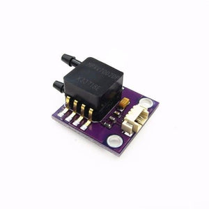 Arduino Pressure Sensor Module MPXV7002DP - a black differential pressure sensor mounted on a purple PCB with two nozzles, gold pins, and a white connector.