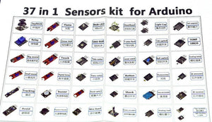 Arduino Sensor Kit 37 In 1 Sensors Kit For Arduino - shown as a printed reference sheet displaying images and names of all 37 included sensor modules.