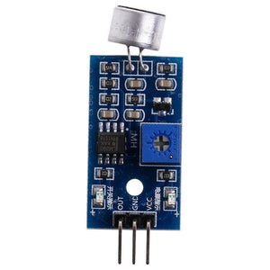 Arduino Sound Detector Sound Sensor Arduino Mic Voice Module For Arduino Ky-038 Ky 038 KY038 - a blue circuit board, a silver microphone, an adjustable potentiometer, and three output pins.