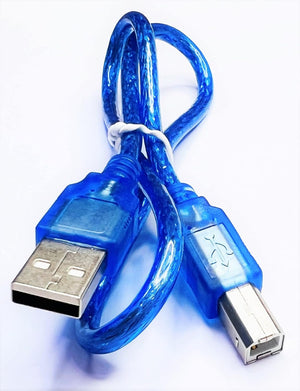 Arduino Uno Price Arduino Kit With USB Cable - blue, translucent USB A-to-B cable coiled and shown in full.
