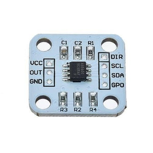 AS5600 Magnetic Encoder Magnetic Induction Angle Measurement Sensor Module 12bit High Precision For Arduino - a square light blue circuit board with a central chip, four mounting holes, and labeled VCC, OUT, GND, DIR, SCL, SDA, GPO.