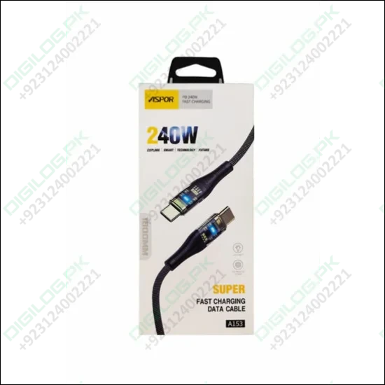 Aspor A153 240W LED Light Type-C to Type-C PD Fast Charging Cable