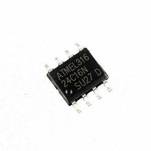 AT24C16N-SU27 AT24C16AN AT24C16 24C16N 2-wire Serial EEPROM SOP-8 - an 8-pin black integrated circuit chip shown in a close-up, with the text "ATMEL316 24C16N SU27 D" printed on its surface.