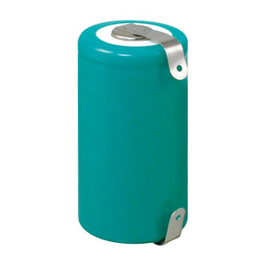 Battery 1.2V 2000mAh (sc) - a teal-colored cylindrical rechargeable battery featuring two metal solder tabs attached to its top and bottom terminals.