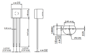 BC558 PNP Transistor - the technical specifications, pin layout, and physical measurements of the electronic component.