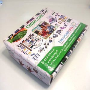Beginner Arduino Uno Starter Kit Pack Of Arduino Products For Beginners - a white rectangular cardboard box featuring product imagery, branding, and contact information for Digilog.pk.