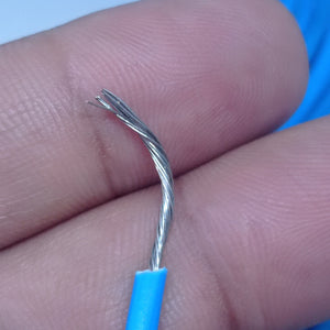 Blue 1.5mm Heat Resistance High Temperature Wire - a close-up shot showing the blue insulation and the exposed, twisted silver-colored metal strands.